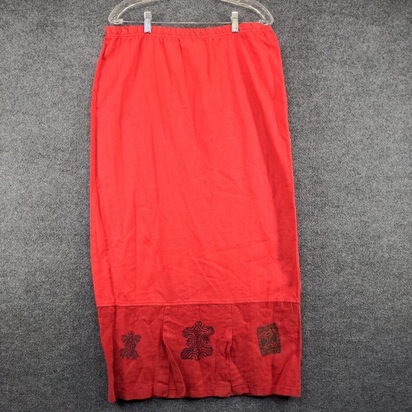 BC Sports Blue Cactus Women's Maxi Skirt Red Large Slit Vintage USA Linen - Picture 2 of 12
